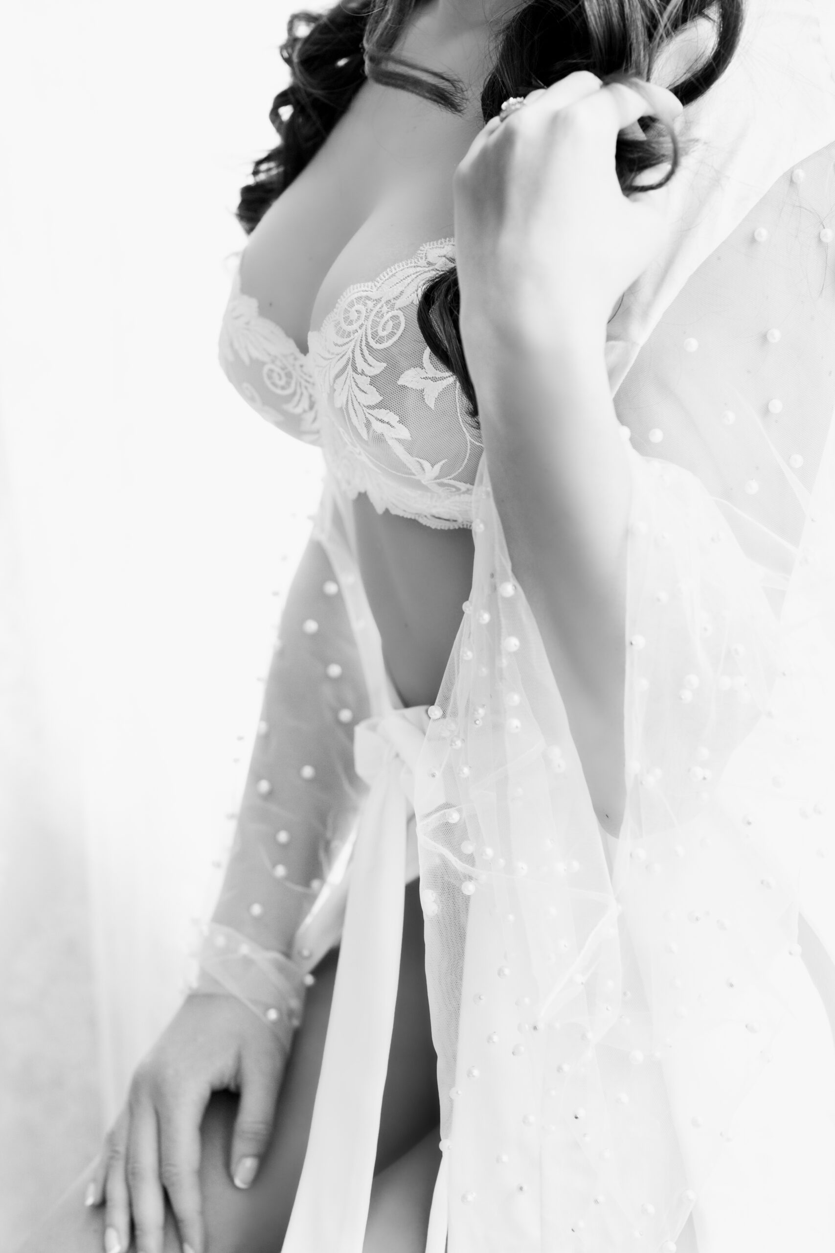 bridal boudoir pearl robe lingerie 