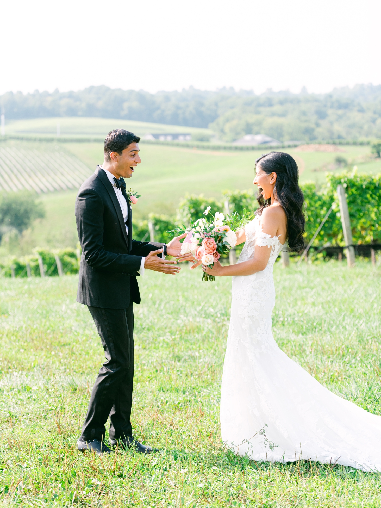 first look stone temple winery wedding